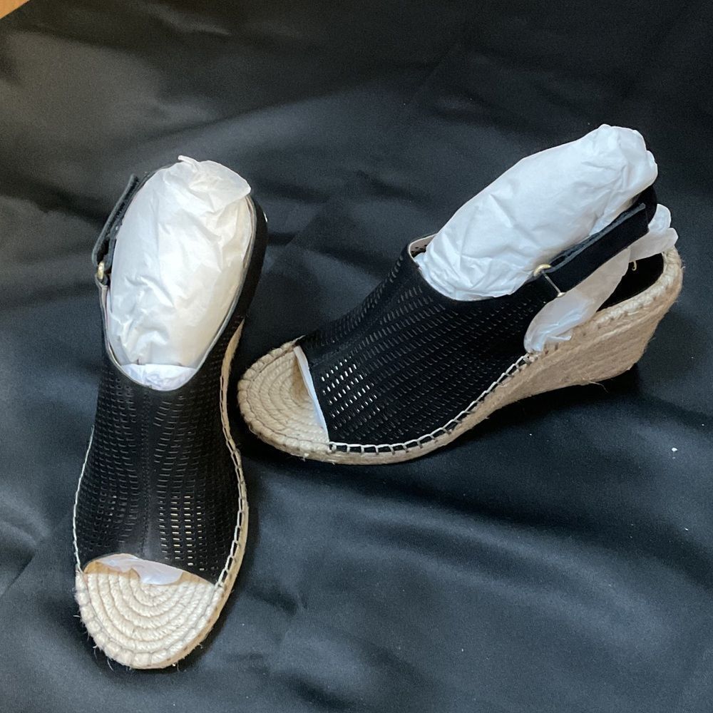 Bettye Muller Black and Tan Woven Wedges